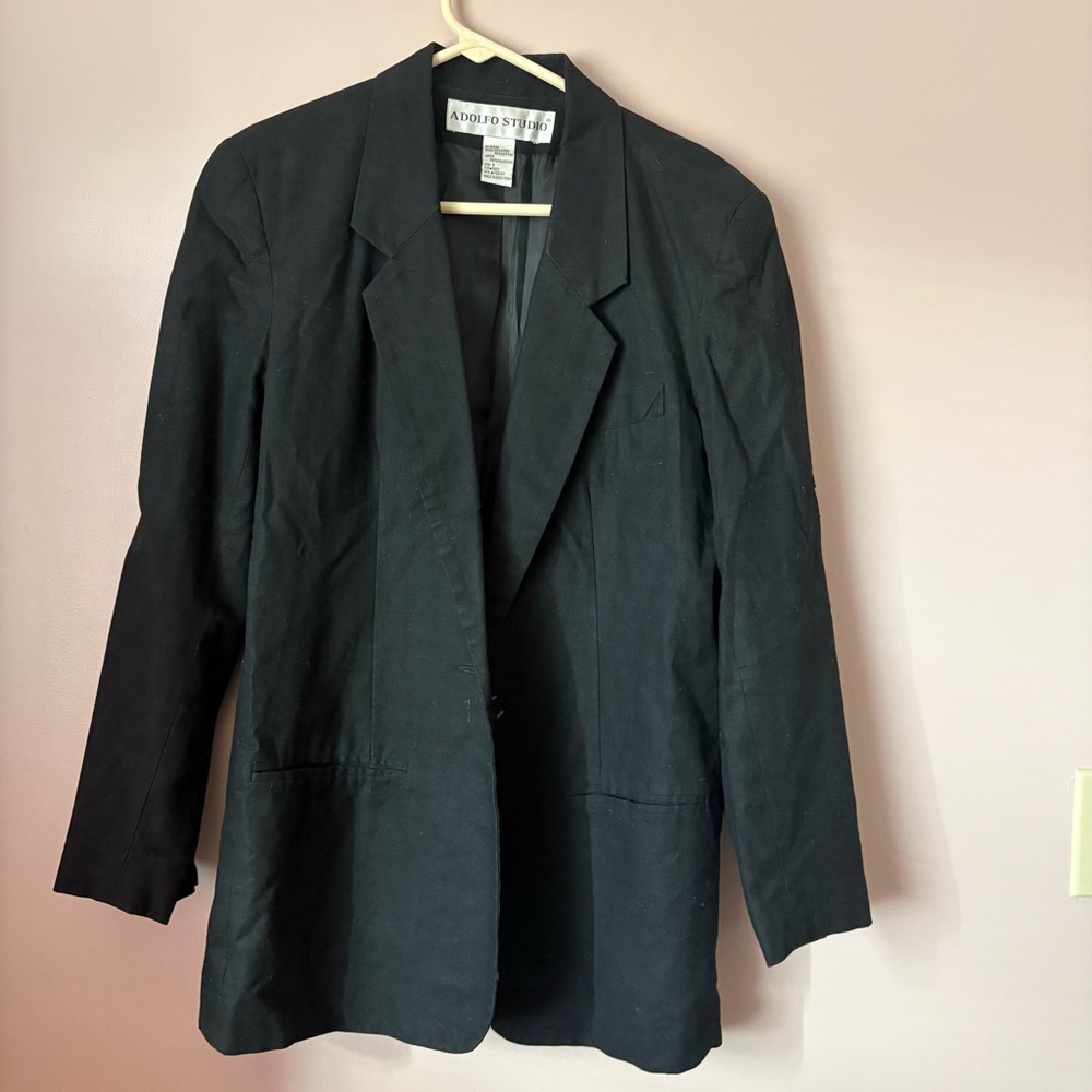 Adolfo Studio Vintage Black Linen-Blend Blazer